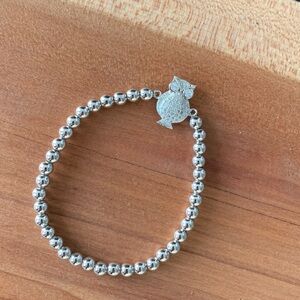 Silver Beaded Bracelet with Sparkling Owl